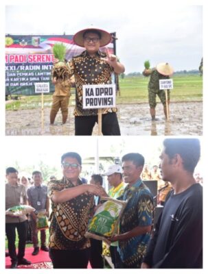 Ketua DPRD Provinsi Lampung, A. Giri Akbar, S.E., M.B.A., menghadiri kegiatan Tanam Padi Bersama Forum Koordinasi Pimpinan Daerah (Forkopimda)